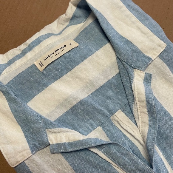 Lucky Brand Women's Sz XL Cap Sleeve Button Front Shirt Blue & White Stripe - Picture 16 of 16
